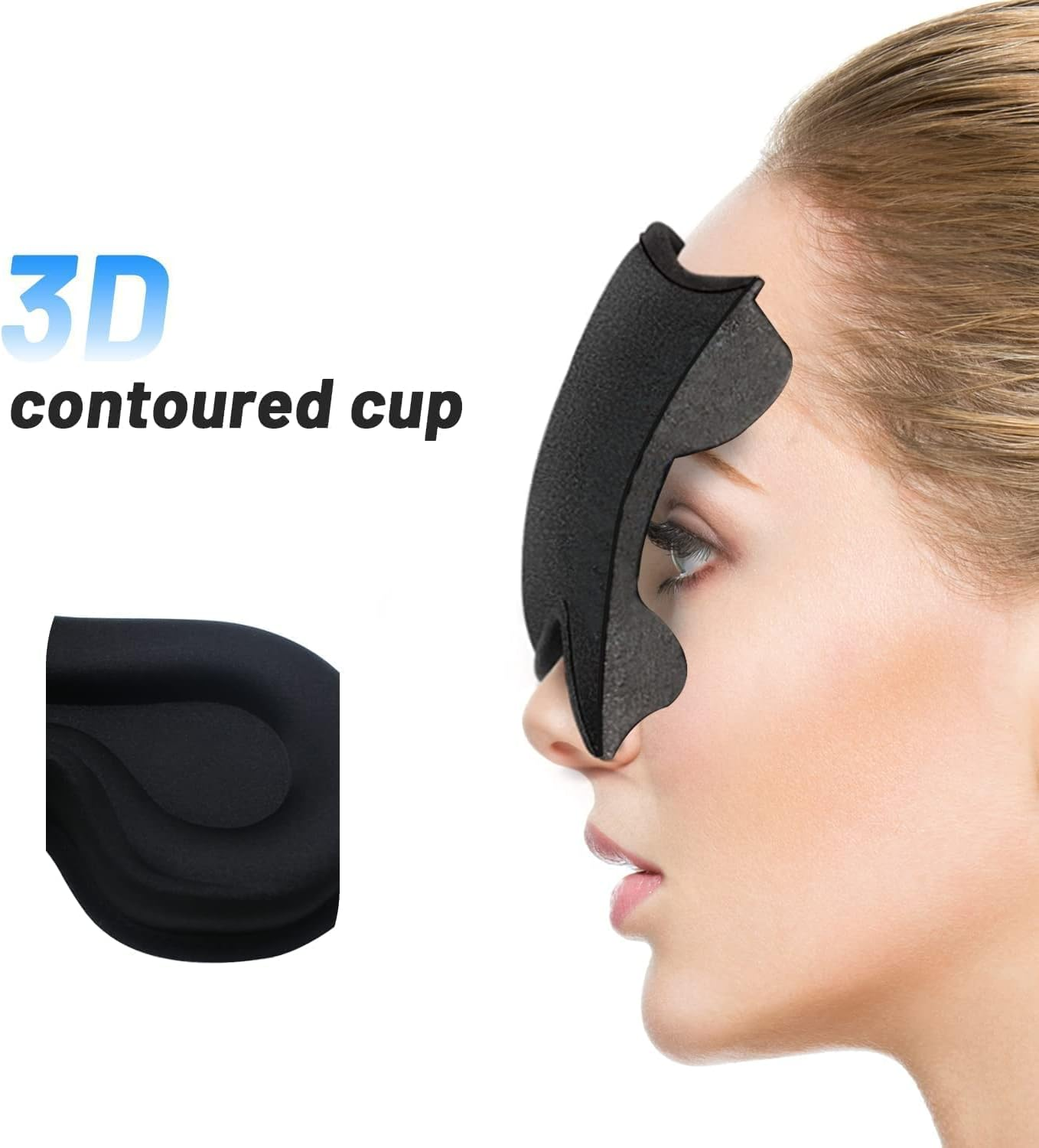 3D Sleep Eye Mask for Men & Women, Lash Extension Friendly, Travel Blackout Blindfold, Adjustable Strap – Black