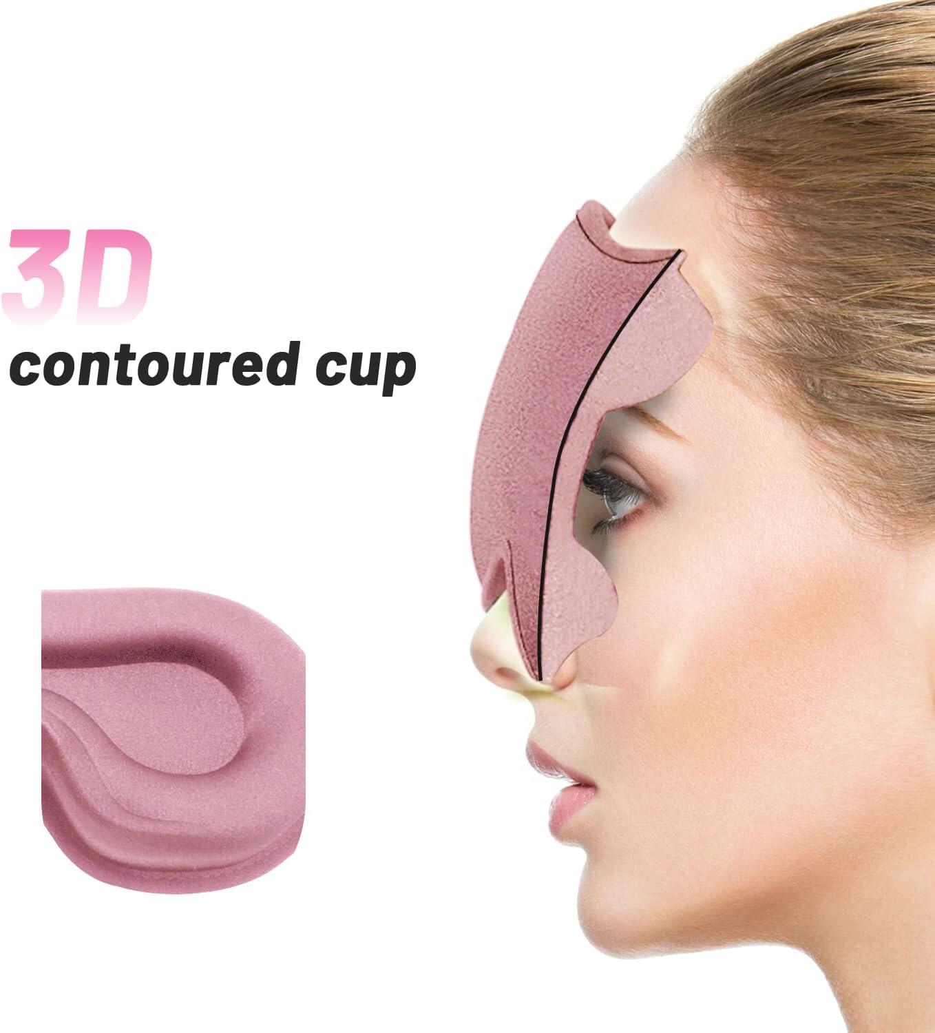 3D Sleep Eye Mask for Men & Women, Lash Extension Friendly, Travel Blackout Blindfold, Adjustable Strap – Pink