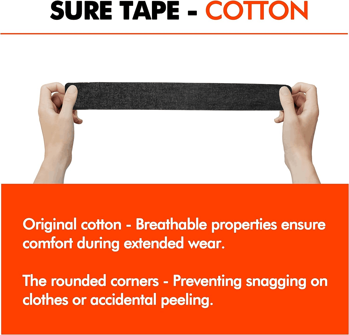 Sure Tape Black Athletic Tape Original Cotton Elastic Kinesiology Tape Roll
