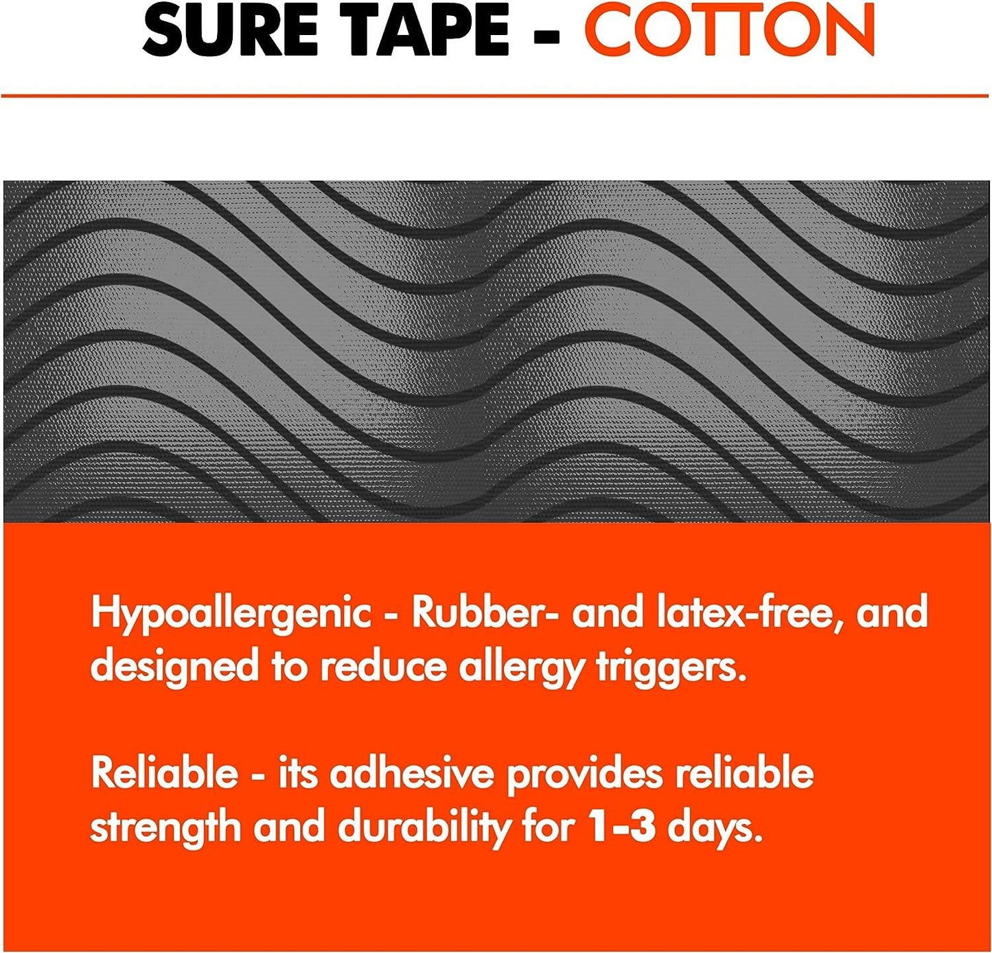 Sure Tape Black Athletic Tape Original Cotton Elastic Kinesiology Tape Roll