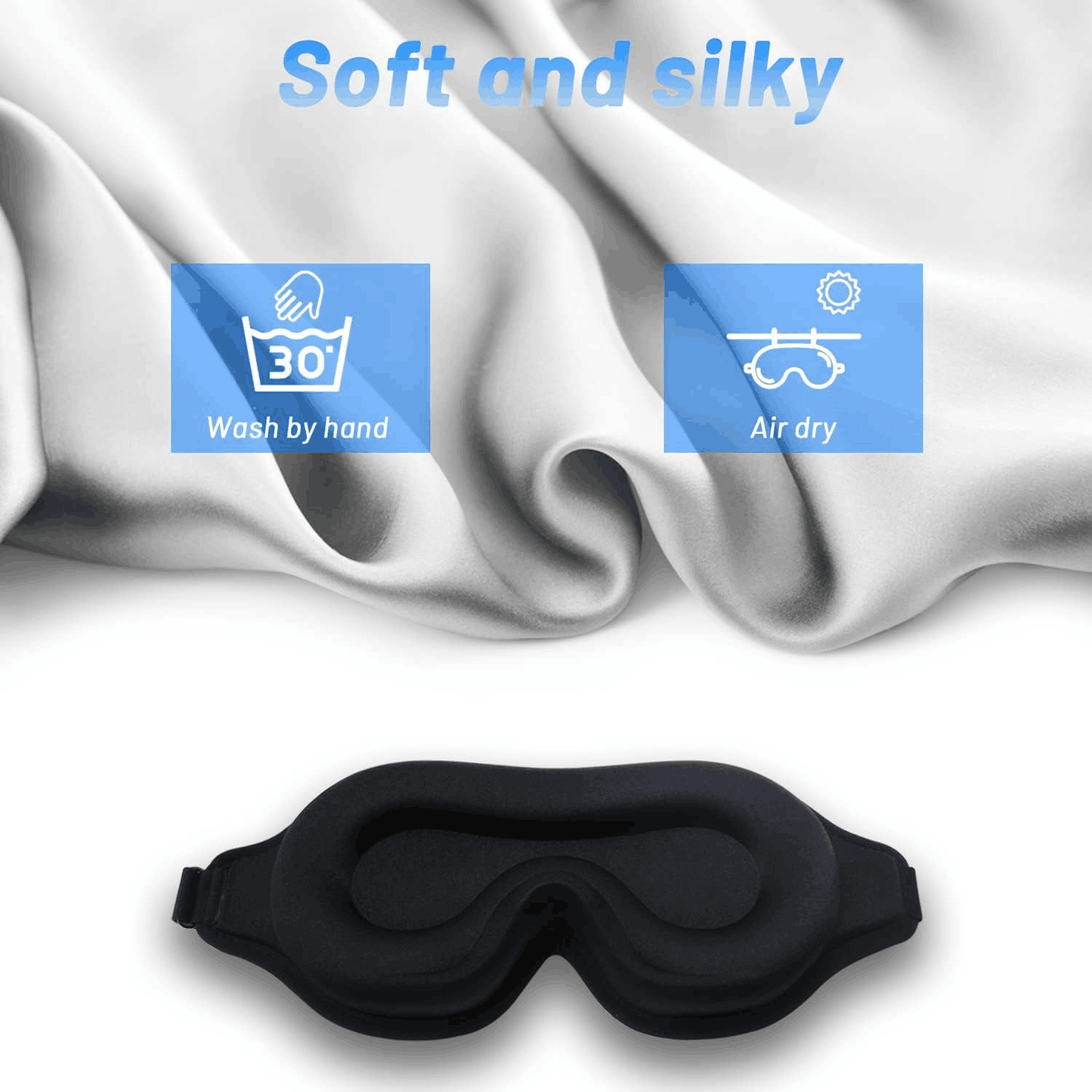 3D Sleep Eye Mask for Men & Women, Lash Extension Friendly, Travel Blackout Blindfold, Adjustable Strap – Black