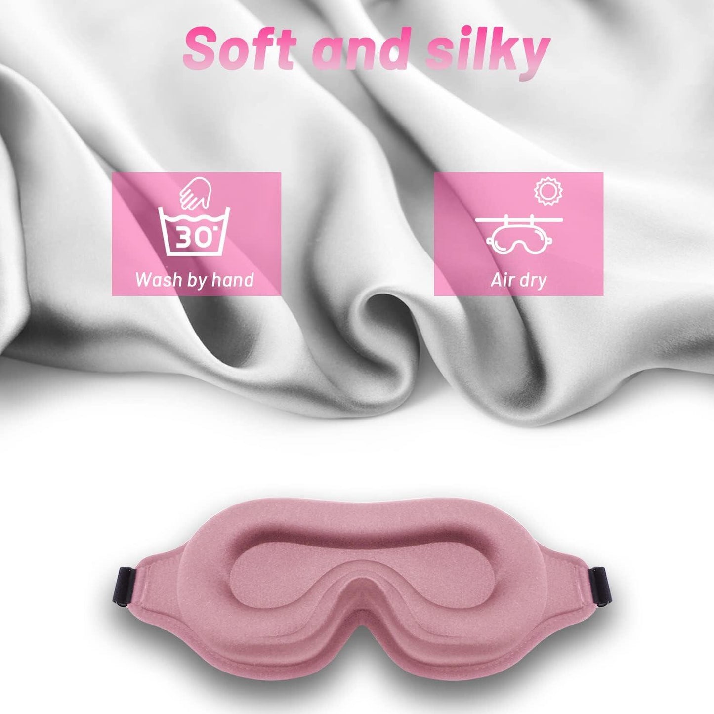 3D Sleep Eye Mask for Men & Women, Lash Extension Friendly, Travel Blackout Blindfold, Adjustable Strap – Pink