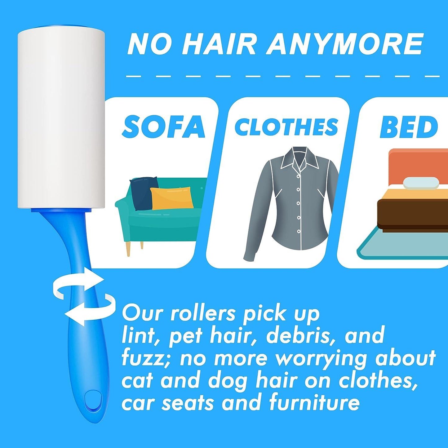 Reusable Lint Roller for Pet Hair Extra Sticky - 4 Rollers
