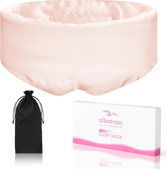 Full Cover Sleep Mask for Men and Women, Face-Hugging Padded Silk Eye Cover for Sleeping with Adjustable Band, Breathable & Soft for Sleeping, Yoga, Traveling (Pink-Silk)