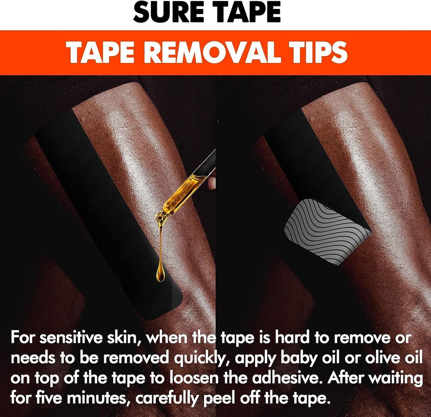 Sure Tape Black Athletic Tape Original Cotton Elastic Kinesiology Tape Roll