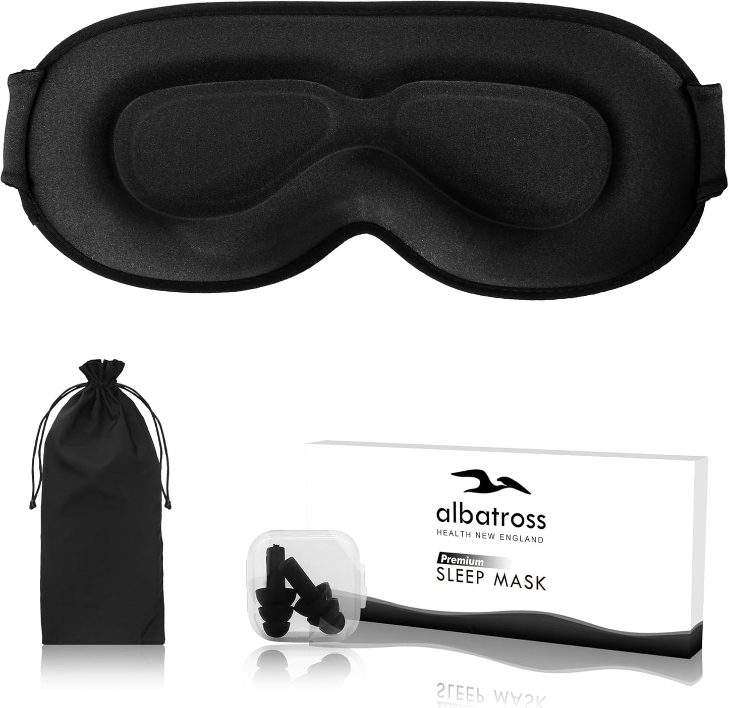 3D Sleep Eye Mask for Men & Women, Lash Extension Friendly, Travel Blackout Blindfold, Adjustable Strap – Black