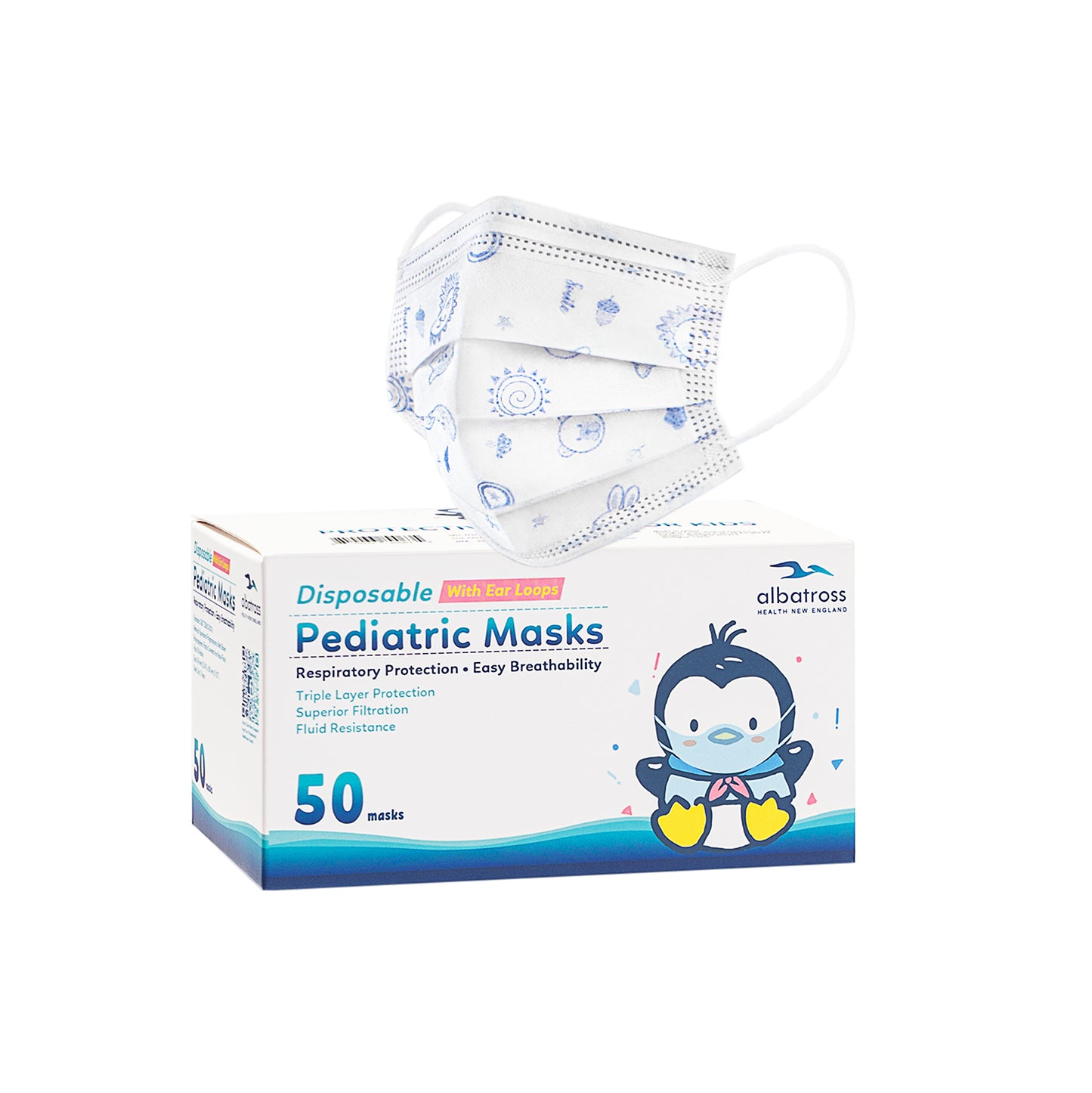 50 Pack Kids Disposable Face Mask. Breathable 3-Ply Anti-Dust/Saliva/Smog