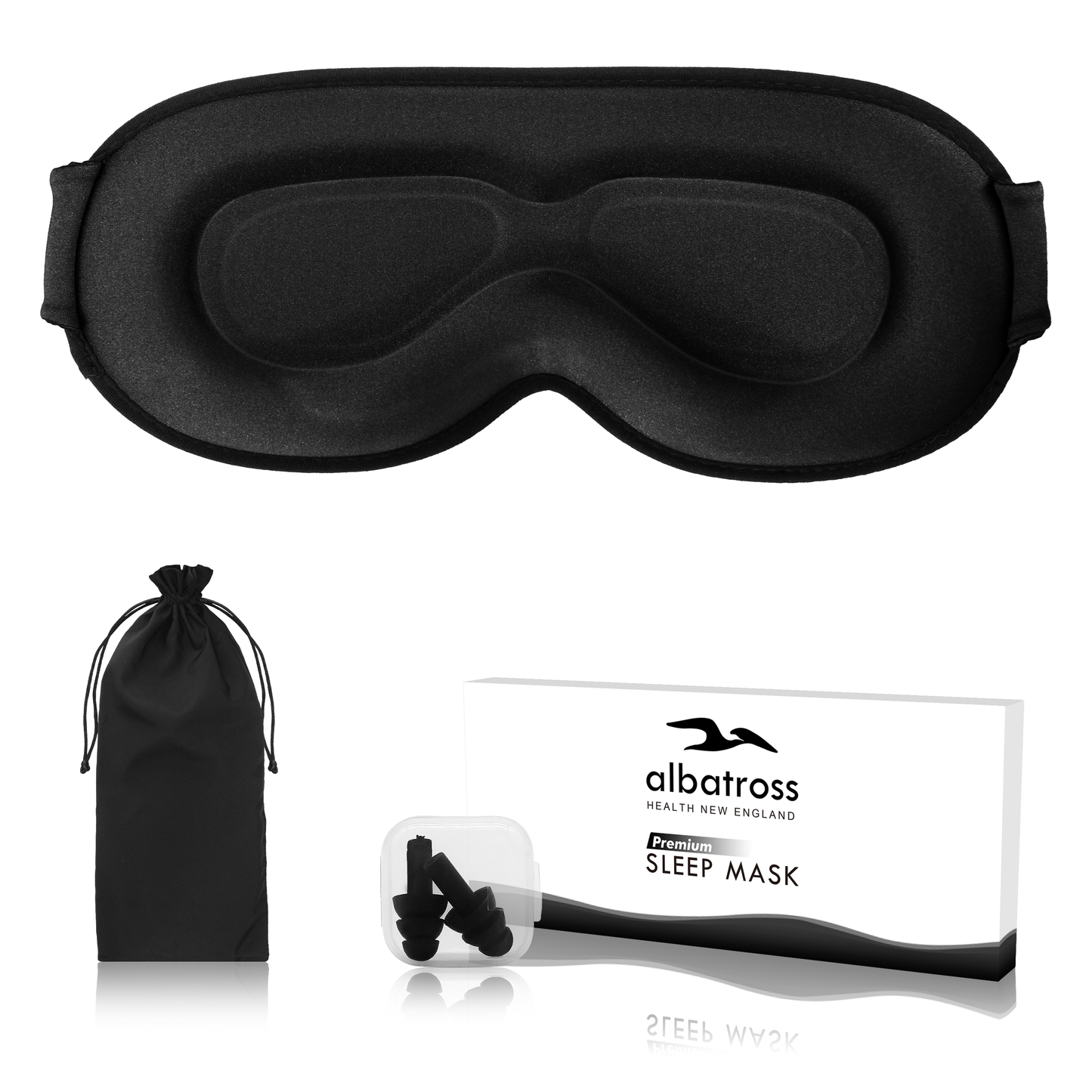 3D Sleep Eye Mask for Men & Women, Lash Extension Friendly, Travel Blackout Blindfold, Adjustable Strap – Black