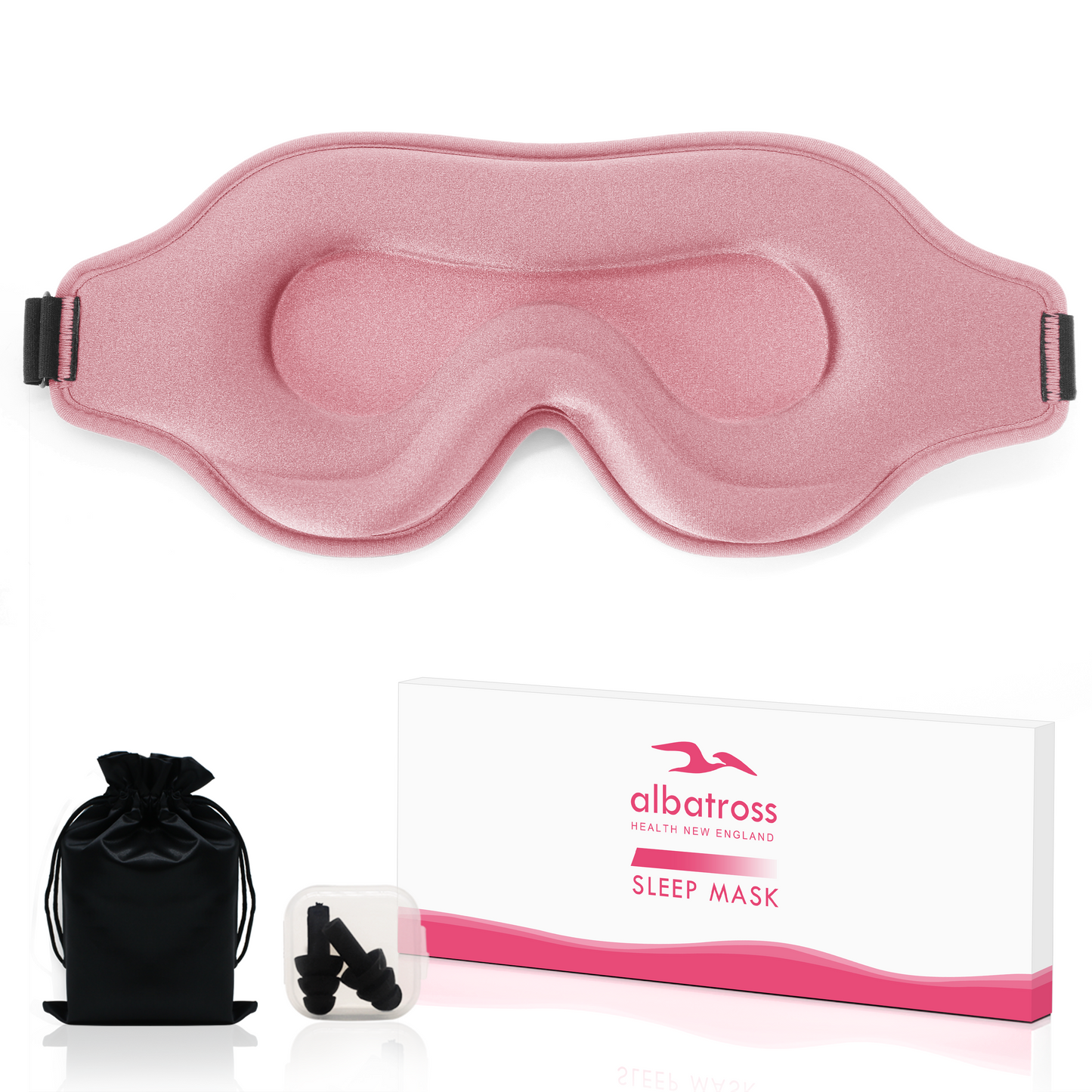 3D Sleep Eye Mask for Men & Women, Lash Extension Friendly, Travel Blackout Blindfold, Adjustable Strap – Pink
