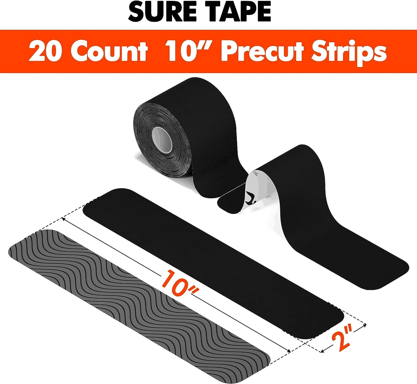 Sure Tape Black Athletic Tape Original Cotton Elastic Kinesiology Tape Roll