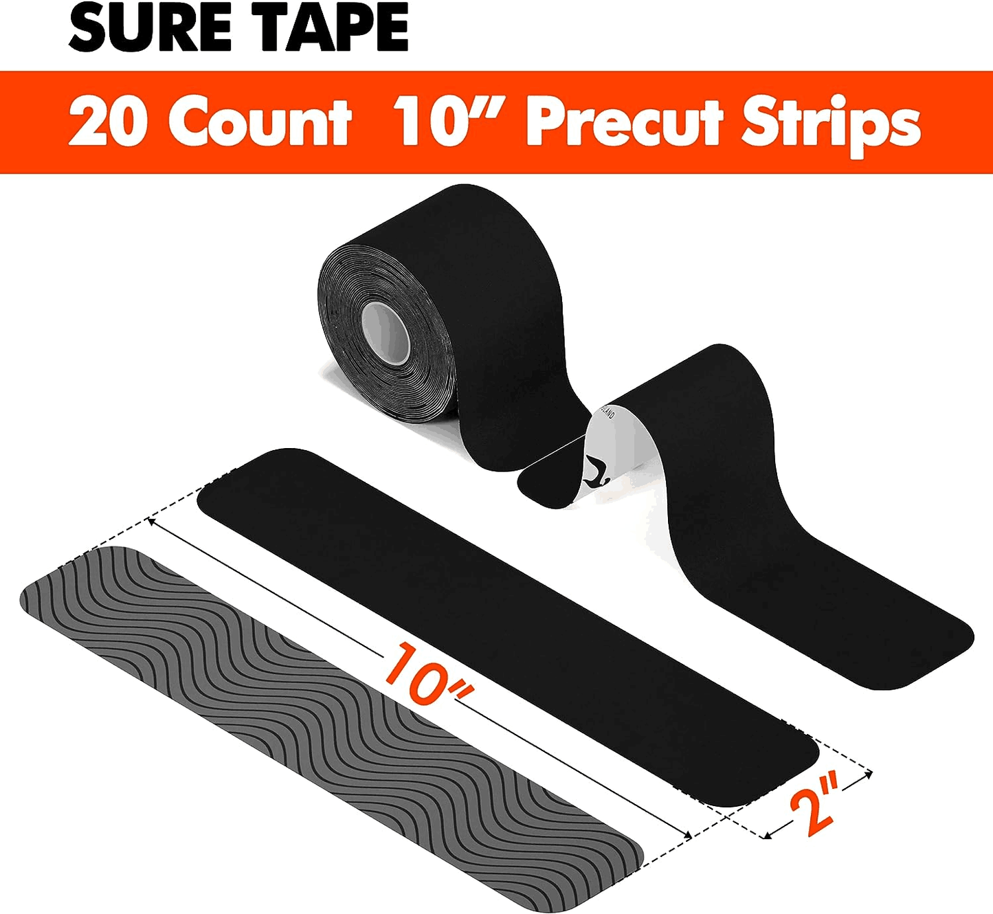 Sure Tape Black Sports Tape Water Resistant pro Synthetic Kinesiology Tape Roll