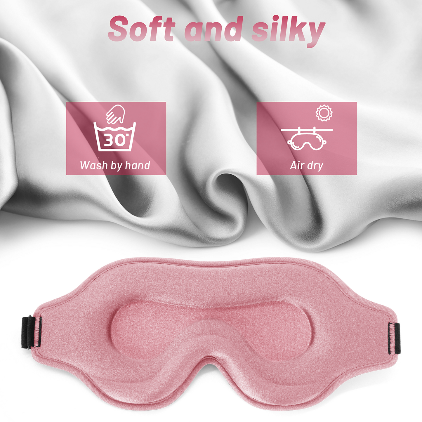 3D Sleep Eye Mask for Men & Women, Lash Extension Friendly, Travel Blackout Blindfold, Adjustable Strap – Pink