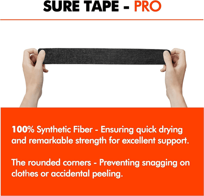 Sure Tape Black Sports Tape Water Resistant pro Synthetic Kinesiology Tape Roll