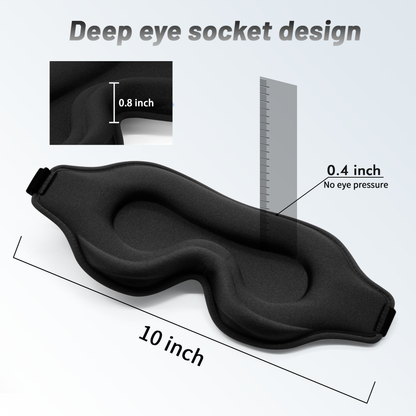 3D Sleep Eye Mask for Men & Women, Lash Extension Friendly, Travel Blackout Blindfold, Adjustable Strap – Black