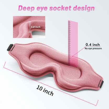 3D Sleep Eye Mask for Men & Women, Lash Extension Friendly, Travel Blackout Blindfold, Adjustable Strap – Pink