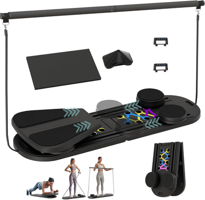 6-in-1 Foldable Pilates Board, Portable Home Pilates Reformer Set, Full Body Workout Equipment for Women & Beginners