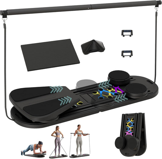 6-in-1 Foldable Pilates Board, Portable Home Pilates Reformer Set, Full Body Workout Equipment for Women & Beginners