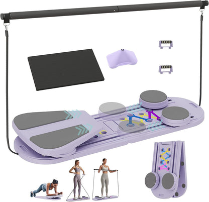 6-in-1 Foldable Pilates Board, Portable Home Pilates Reformer Set, Full Body Workout Equipment for Women & Beginners