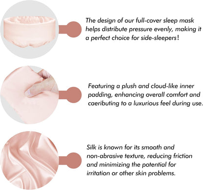 Full Cover Sleep Mask for Men and Women, Face-Hugging Padded Silk Eye Cover for Sleeping with Adjustable Band, Breathable & Soft for Sleeping, Yoga, Traveling (Pink-Silk)