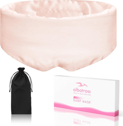 Full Cover Sleep Mask for Men and Women, Face-Hugging Padded Silk Eye Cover for Sleeping with Adjustable Band, Breathable & Soft for Sleeping, Yoga, Traveling (Pink-Silk)