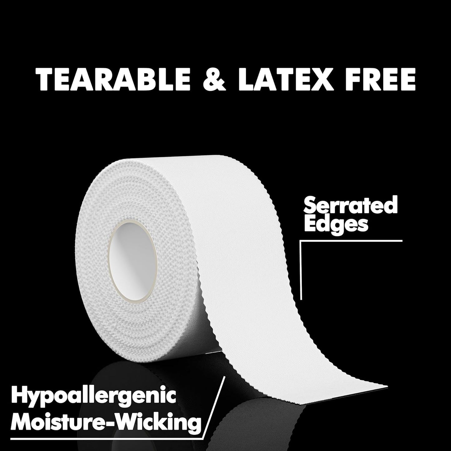 White Athletic Sports Tape 4-Pack, Strong Easy Tear NO Sticky Residue for Gymnastics Boxing Lacrosse Climbing Hockey Bat Injuries