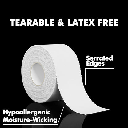 White Athletic Sports Tape 4-Pack, Strong Easy Tear NO Sticky Residue for Gymnastics Boxing Lacrosse Climbing Hockey Bat Injuries