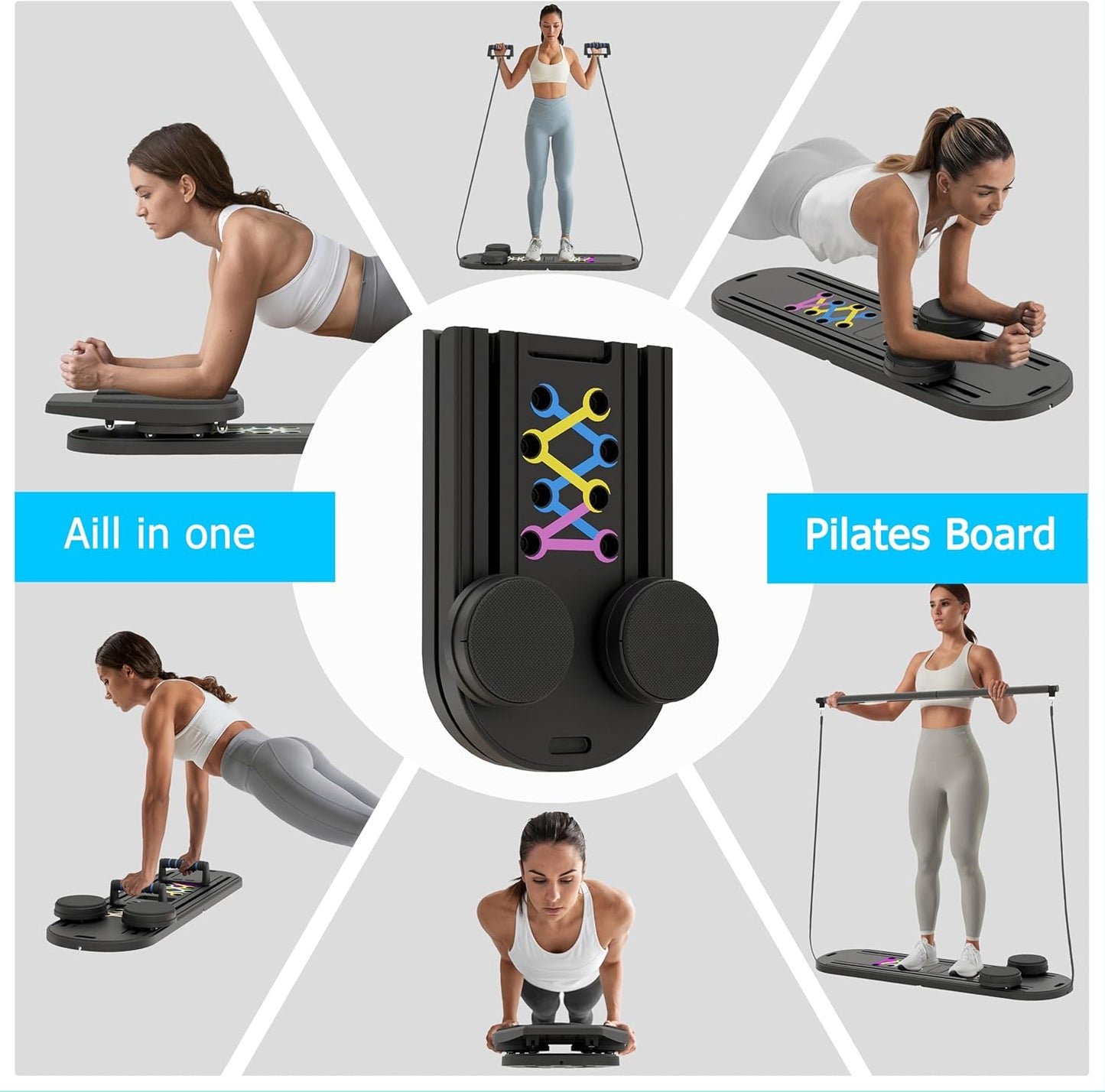 6-in-1 Foldable Pilates Board, Portable Home Pilates Reformer Set, Full Body Workout Equipment for Women & Beginners