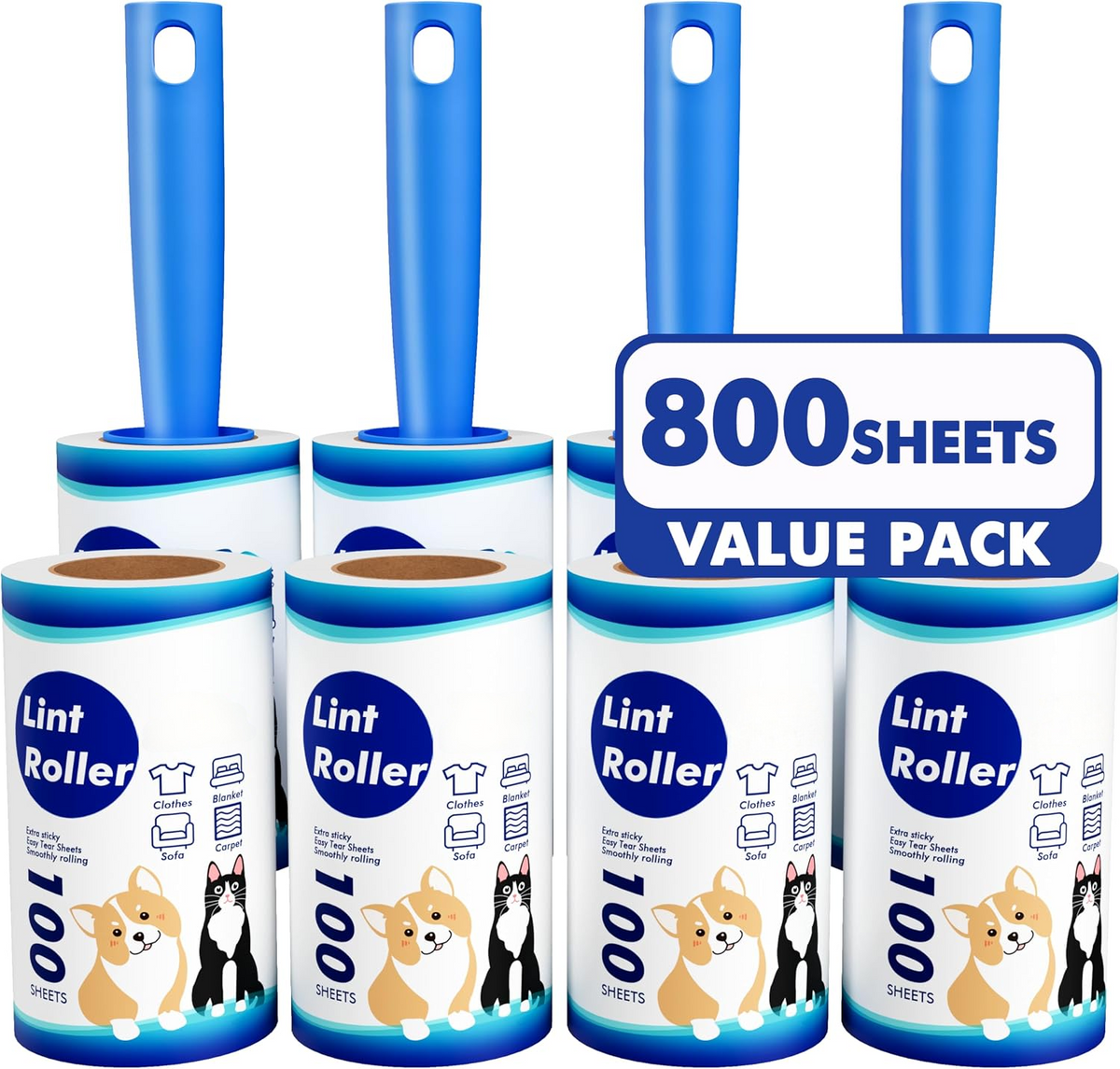 Pet Hair Removal Tool for Clothes & Cat Hair with Refills - 8 Rollers