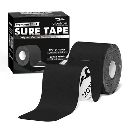 Sure Tape Black Athletic Tape Original Cotton Elastic Kinesiology Tape Roll