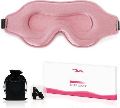 3D Sleep Eye Mask for Men & Women, Lash Extension Friendly, Travel Blackout Blindfold, Adjustable Strap – Pink
