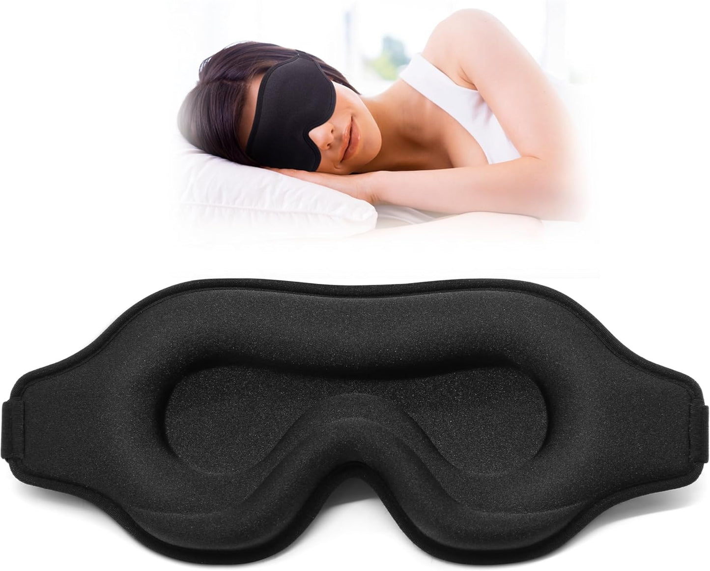 3D Sleep Eye Mask for Men & Women, Lash Extension Friendly, Travel Blackout Blindfold, Adjustable Strap – Black