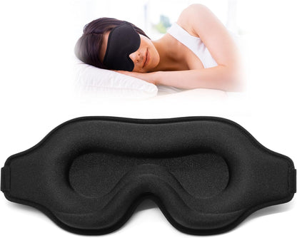 3D Sleep Eye Mask for Men & Women, Lash Extension Friendly, Travel Blackout Blindfold, Adjustable Strap – Black